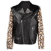 Leopard Sleeve Biker Jacket